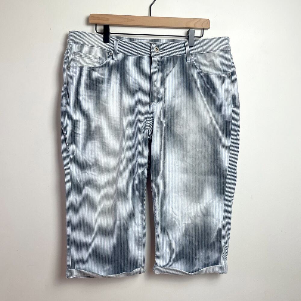 Levis Railroad Hickory Stripe Capris Jeans Sz‎ 16 Cropped Worn In Fade Coastal